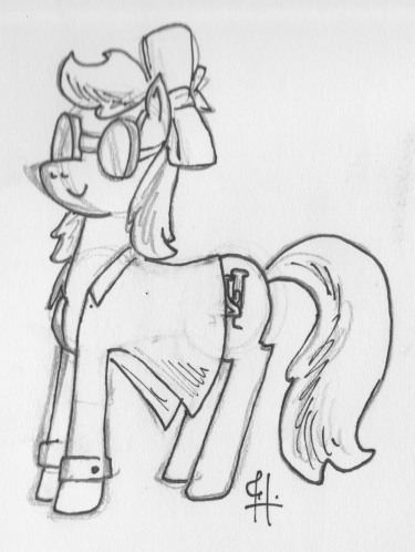 Apple Bloom in a lab coat and goggles