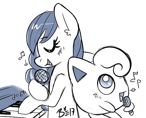 Coloratura and Jigglypuff singing while Coloratura plays the piano