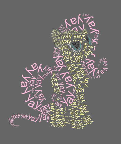 Fluttershy made out of lots of copies of the word "yay"